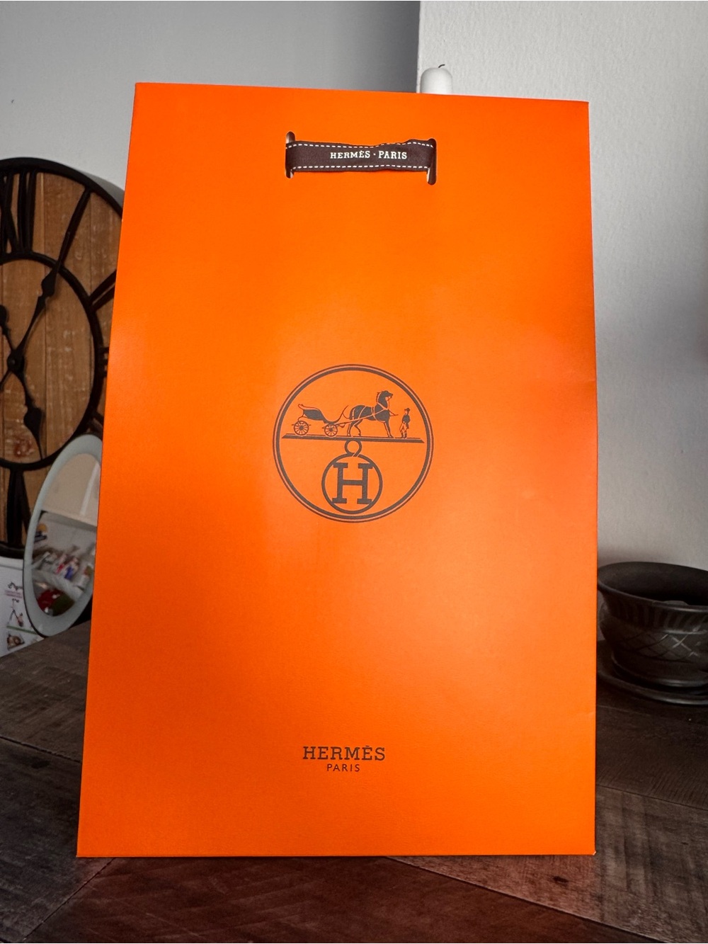 Hermes Paris Orange Shopping Bag Large Tote Packaging w/ Ribbon Bolduc Authentic